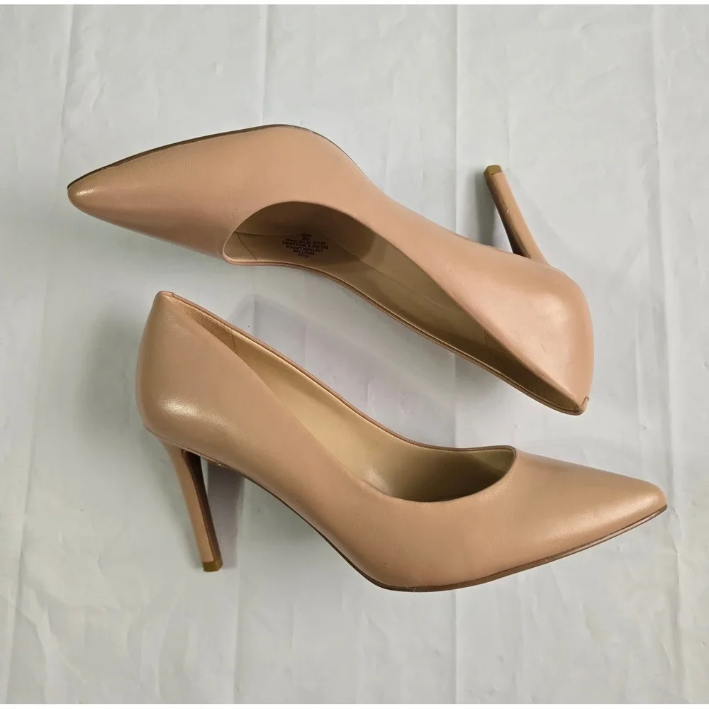 Nine West Etta Pointed Toe Pumps Light Natural Leather Stiletto Heels 9.5M